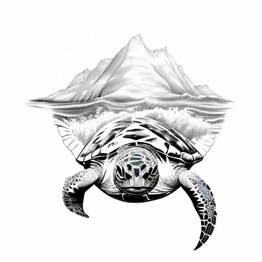 Seaturtle sketch incorporated into a larger underwater scene on the thigh tattoo design idea