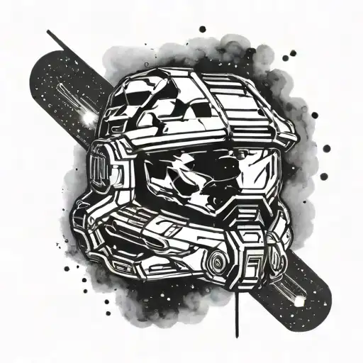 Master Chief's helmet with a galaxy background tattoo design idea
