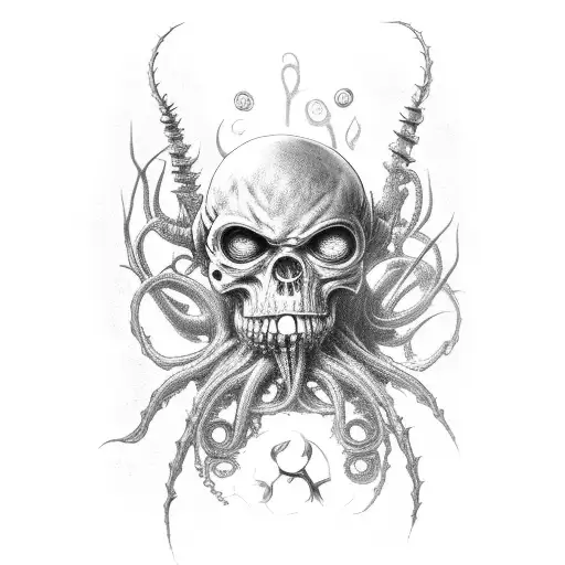 necromech, evil, black, grey, organic, spike, teeth, rose, arm sleeve, creepy, shoulder, forearm, tendrils, tentacles tattoo design idea