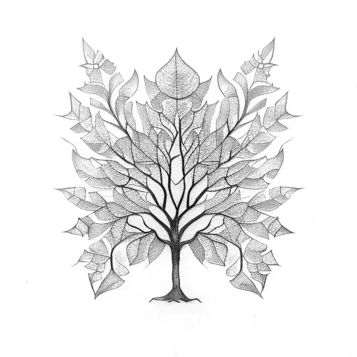 celtic animal nature leaf oak tree tattoo design idea