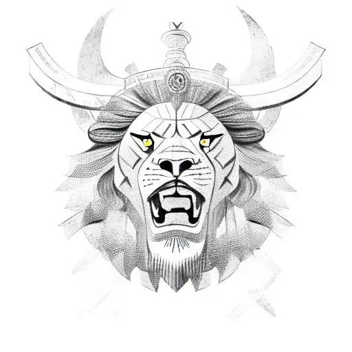 A greek and spanish design with a lion head ontop of a spartans helmet and also underneath a spanish bullfight tattoo design idea