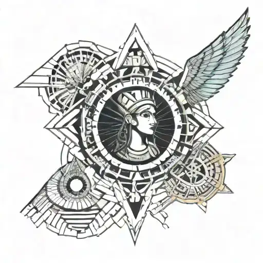 Scale cleopatra on one side and hapsetsut on the other tattoo design idea