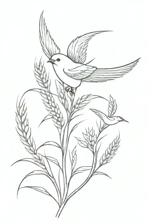 swallow with wheat tattoo design idea