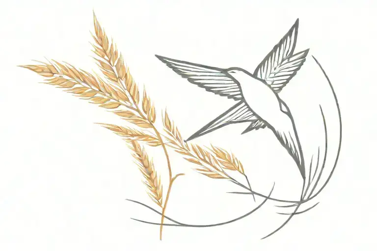 a swallow with wheat on the keys and on the shoulder blade tattoo design idea