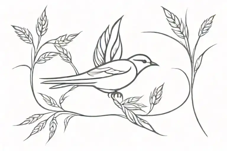 swallow with wheat tattoo design idea