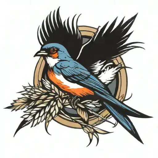 swallow with wheat tattoo design idea