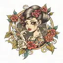 pinp up doll woman tattoo design idea