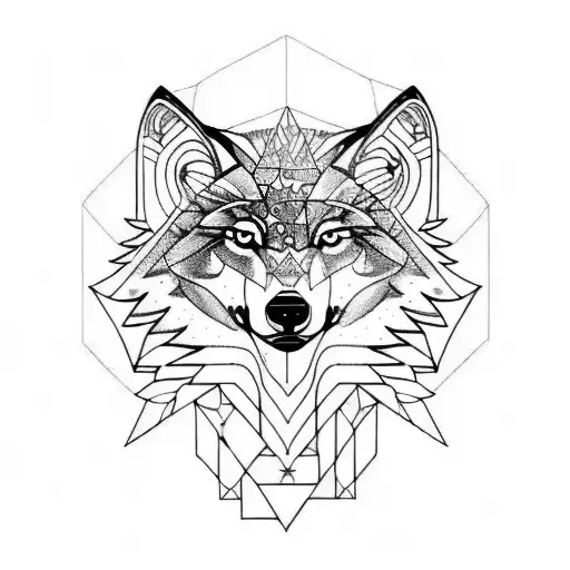 Geometric Wolf Line Art With Cosmos Tattoo Idea  BlackInk