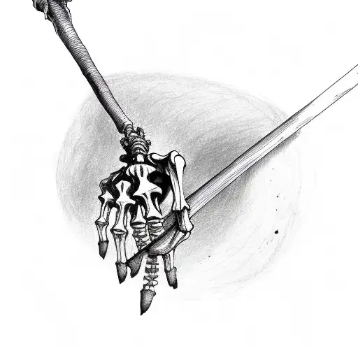 a skeleton's hand holding a medieval flail tattoo design idea