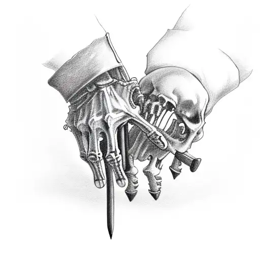 a skeletons hand holding a flail tattoo design idea
