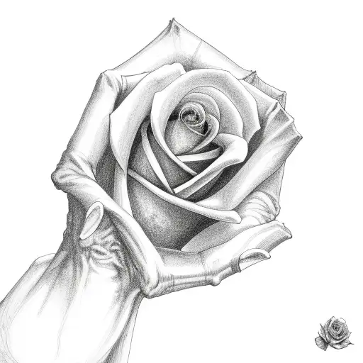 a skeletons hand holding a rose tattoo design idea