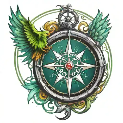 compass of the rising gale windranger dota 2 tattoo design idea