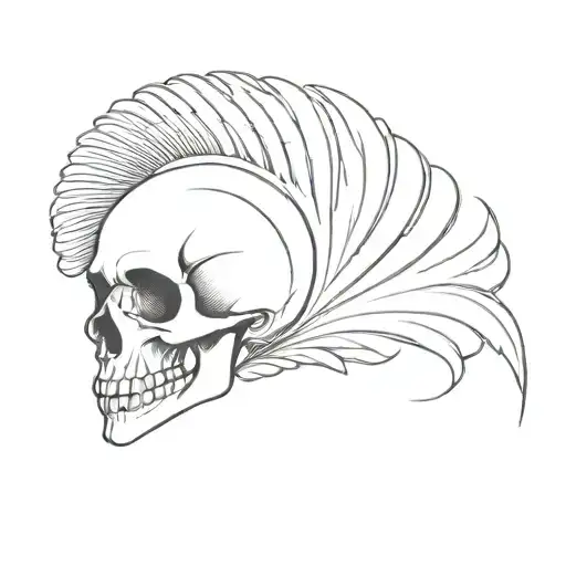 Peacock fanning tail feather into the shape of a skull tattoo design idea