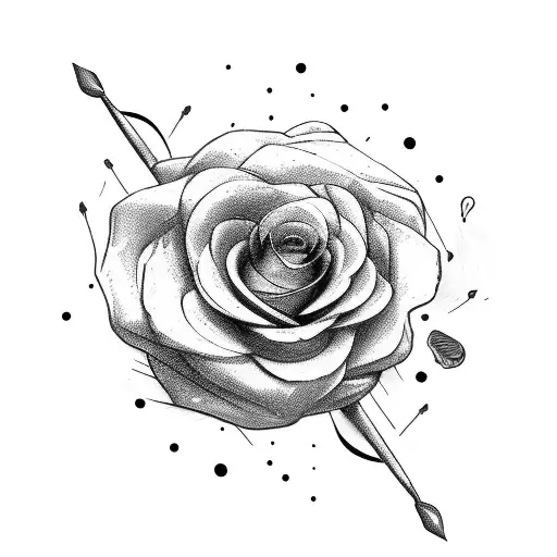 bow and Arrow, roses, bread and guitar tattoo design idea