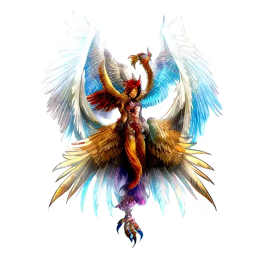 A hyperrealistic tattoo of a phoenix griffin with stunning feather textures and lifelike details tattoo design idea