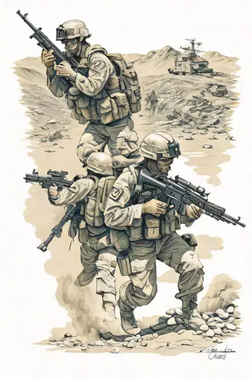 usmc afghanistan battles scenes tattoo design idea