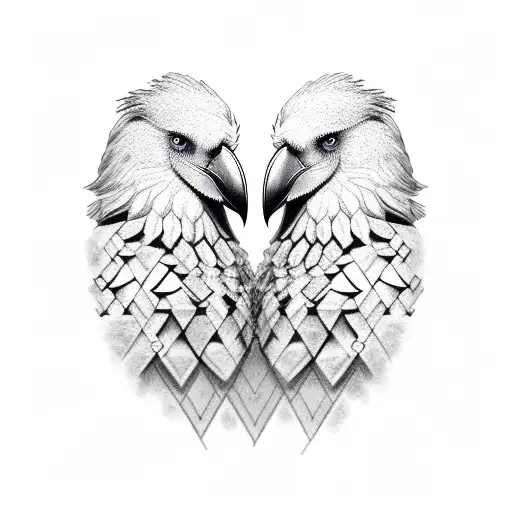 black & white Odin bearded face, facing the viewer, with one raven on each side tattoo design idea