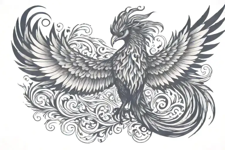 phoenix with blue flames tattoo design idea