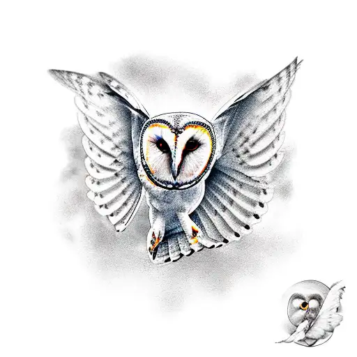 front facing barn owl flying tattoo design idea