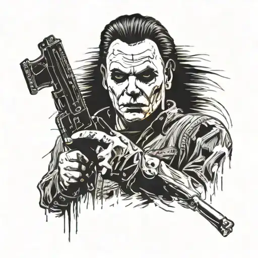 A portrait of Michael Myers holding his iconic weapon tattoo design idea