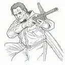 A sketch of Michael Myers wielding his weapon in a menacing pose tattoo design idea