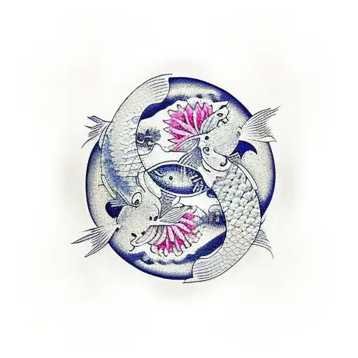Koi Fish Yin and Yang with flowers tattoo design idea