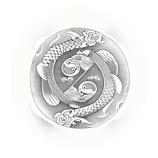 Koi Fish Yin and Yang flowers tattoo design idea