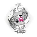 Koi Fish Yin and Yang flowers tattoo design idea