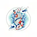 Koi Fish Yin and Yang flowers tattoo design idea