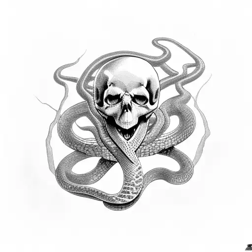 snake eating skull tattoo design idea