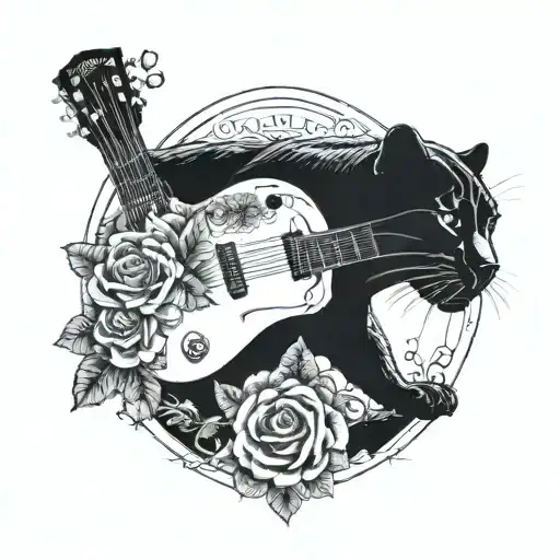 black panther, guitar, blowball flower, American football  tattoo design idea