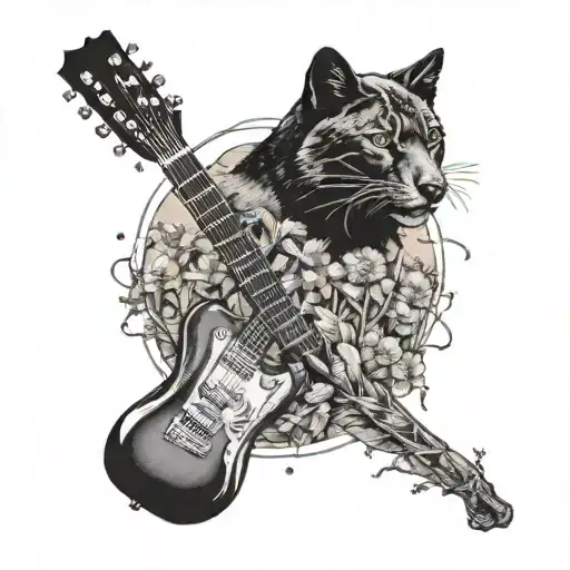 dandelions, wolf, black panther, guitar tattoo design idea