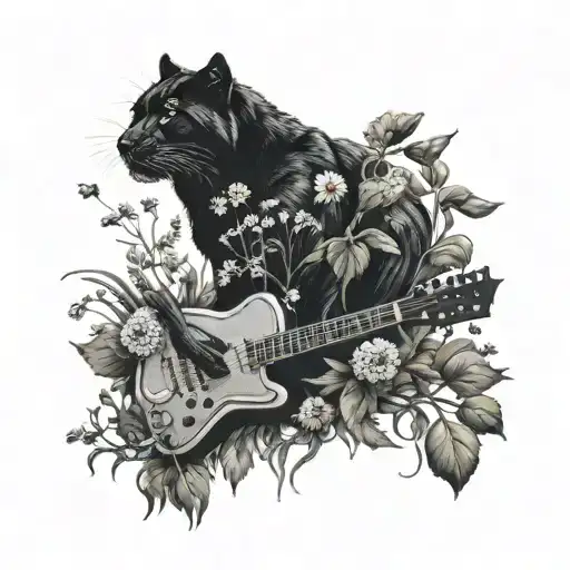 dandelions, black panther, wolf, guitar tattoo design idea