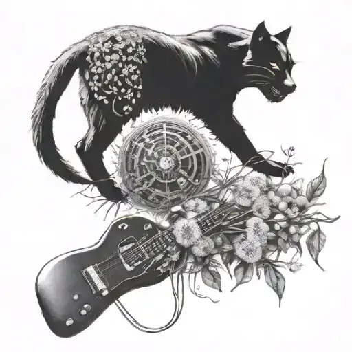 dandelions, black panther, wolf, guitar tattoo design idea
