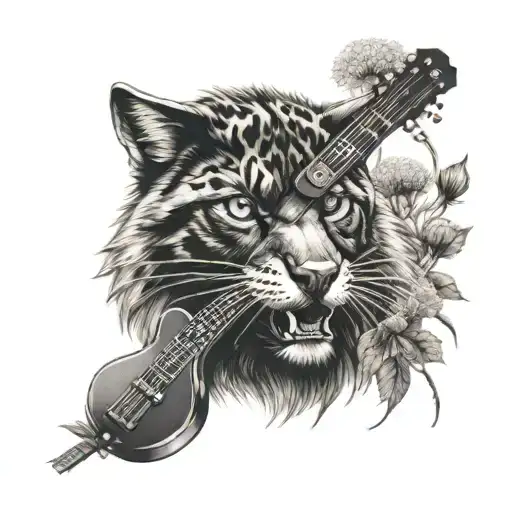 dandelions, wolf, black panther, guitar tattoo design idea