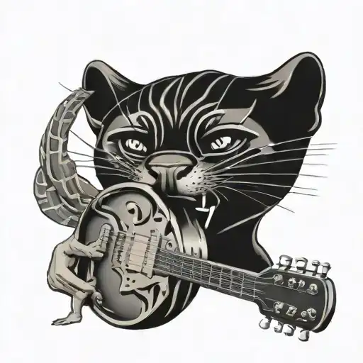 black panther, guitar, blowball, American football  tattoo design idea