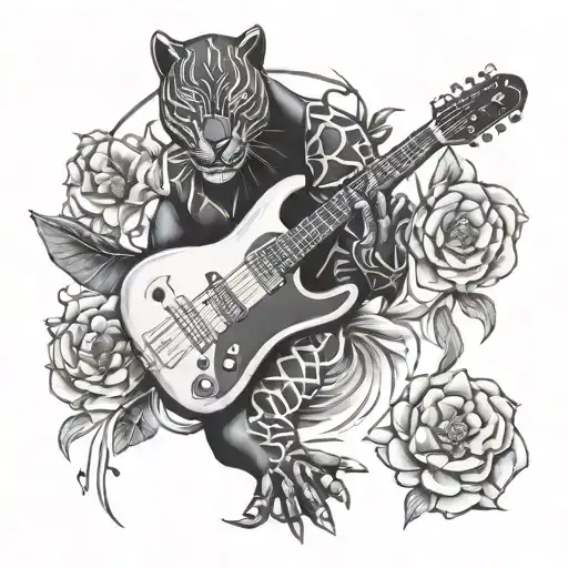 black panther, guitar, blowball flower, football  tattoo design idea