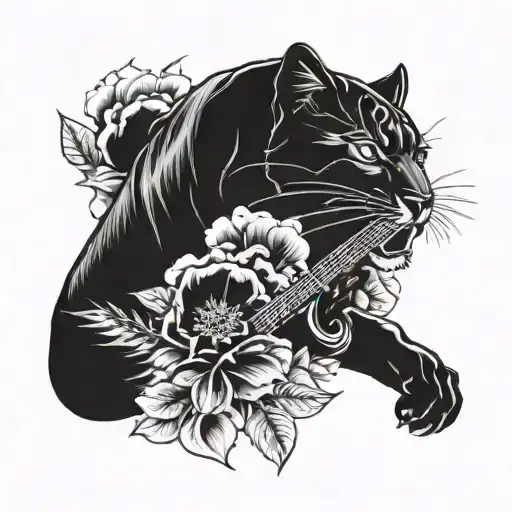 black panther, guitar, blowball flower, American football  tattoo design idea