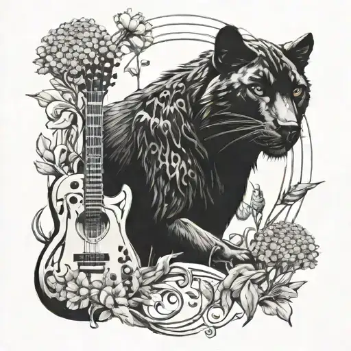 dandelions, black panther, wolf, guitar tattoo design idea