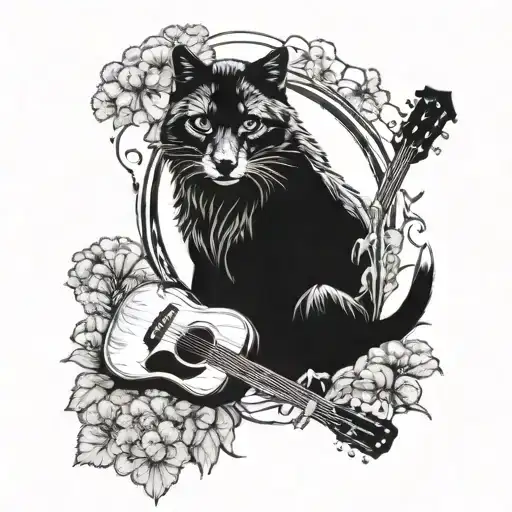 dandelions, wolf, black panther, guitar tattoo design idea