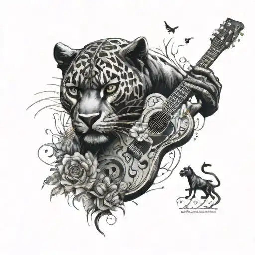 football, black panther, guitar, dandelion tattoo design idea