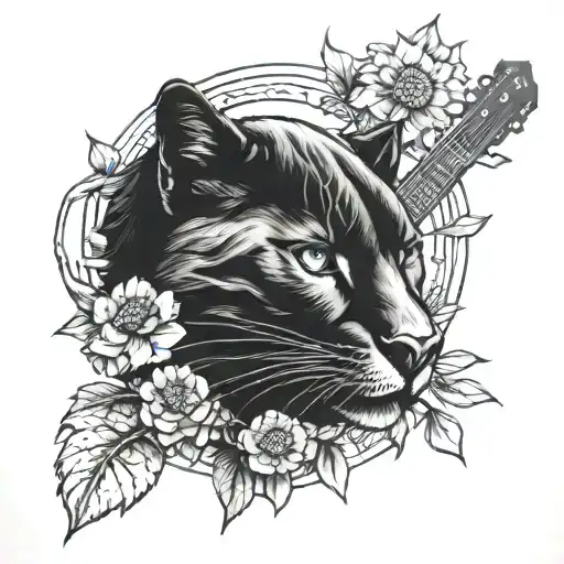 dandelions, black panther, wolf, guitar tattoo design idea