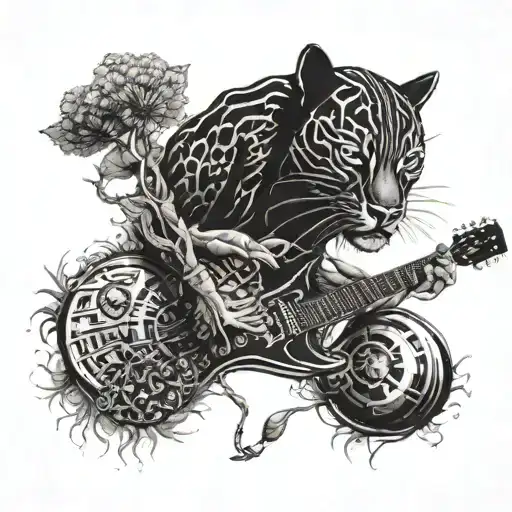 dandelion, black panther, guitar, football helmet tattoo design idea