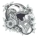 surrounded by dandelions there is a panther playing a guitar with a football helmet  tattoo design idea