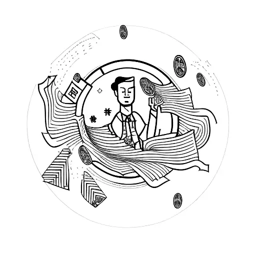 A minimalist tattoo of a tall and charming figure in a suit, surrounded by dollar signs, symbolizing the client's desire for wealth and charm. tattoo design idea