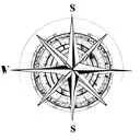 A compass rose intertwined with a mountain range and a hiking trail tattoo design idea