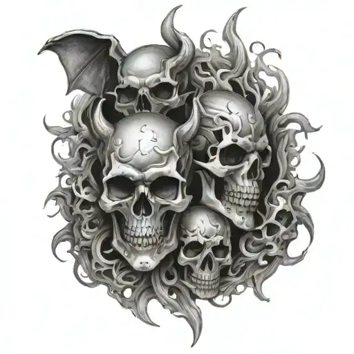 skulls , fire , demons tattoo design idea