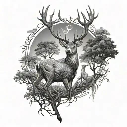 deer with the tree of life tattoo design idea