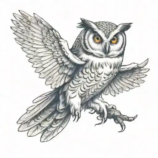 owl with open wings and thunder in the background tattoo design idea