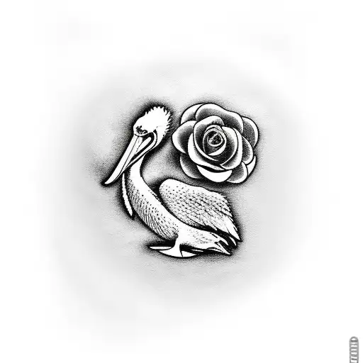 Pelican with a rose tattoo design idea